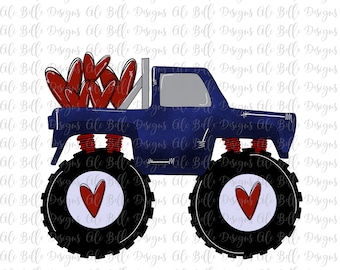 Camión de San Valentín / Niño camión de San Valentín / Descarga de sublimación / Sublimación PNG / Monster Truck PNG / Niño PNG de San Valentín / Corazones