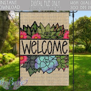 Succulents Garden Flag| Digital Design Download| Garden Flag Design| Garden Flag PNG| Hand Drawn Design Download| Garden Flag PNG| Welcome