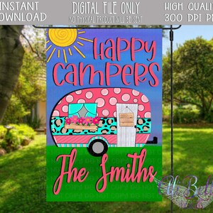 Happy Campers | Leopard | Garden Flag Design| Garden Flag PNG| Hand Drawn Design Download| Hand Painted | Garden Flag PNG| Digital
