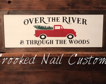 Over the River and Through the Woods Sign | Christmas Signs | Wooden Signs | Christmas Decorations | Holiday Decor | Country Christmas Sign