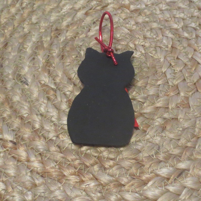 Black cat Christmas ornament clay cat red scarf white dots