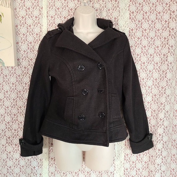 Vintage Y2k Yoki New York Black Fleece Pea Coat Size Medium Vintage Y2k Yoki New York Black Fleece Pea Coat Size Medium