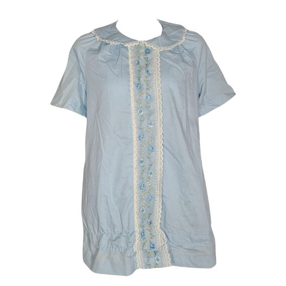 Vintage 60s Loungees powder blue floral lace hous… - image 9