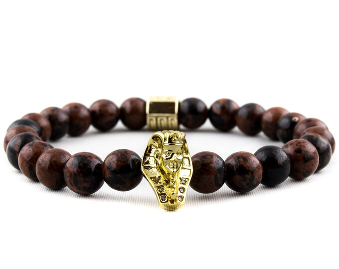 The Pharaoh Natural Mahogany Obsidian /& 18K Gold Pharaoh with Micro Pave CZ