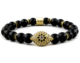 The Pharaoh Natural Mahogany Obsidian /& 18K Gold Pharaoh with Micro Pave CZ