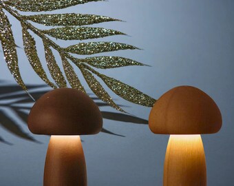Wooden Mushroom Lamp, Night Light, USB Rechargeable Lamp