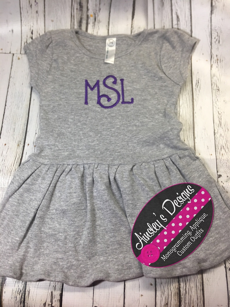 In pink grey or white! black Monogramed baby girl toddler girl dress