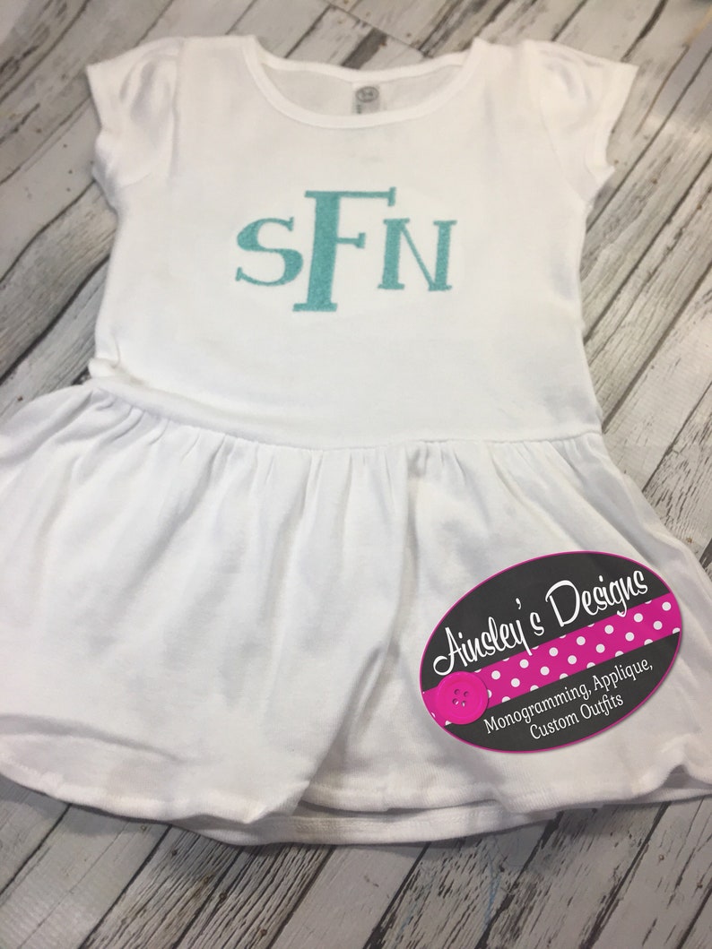 In pink grey or white! black Monogramed baby girl toddler girl dress
