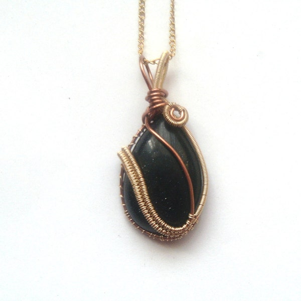 Wire Wrapped Blue Goldstone Necklace, Gemstone Jewelry, Wire Jewelry, Wire Wrapped Stone Necklace, Blue Goldstone, Wire Wrapped Cabochon