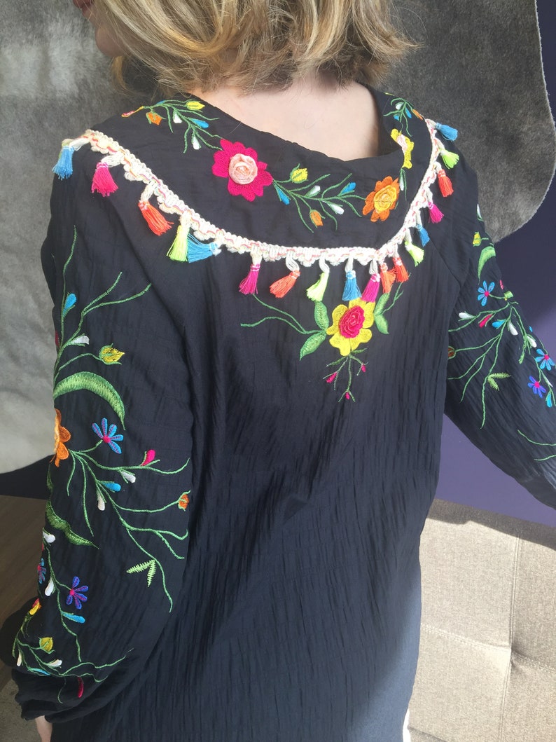 fiesta hand embroidery cotton tunic cruise huipil plus size cinco de mayo resort Mexican embroidery