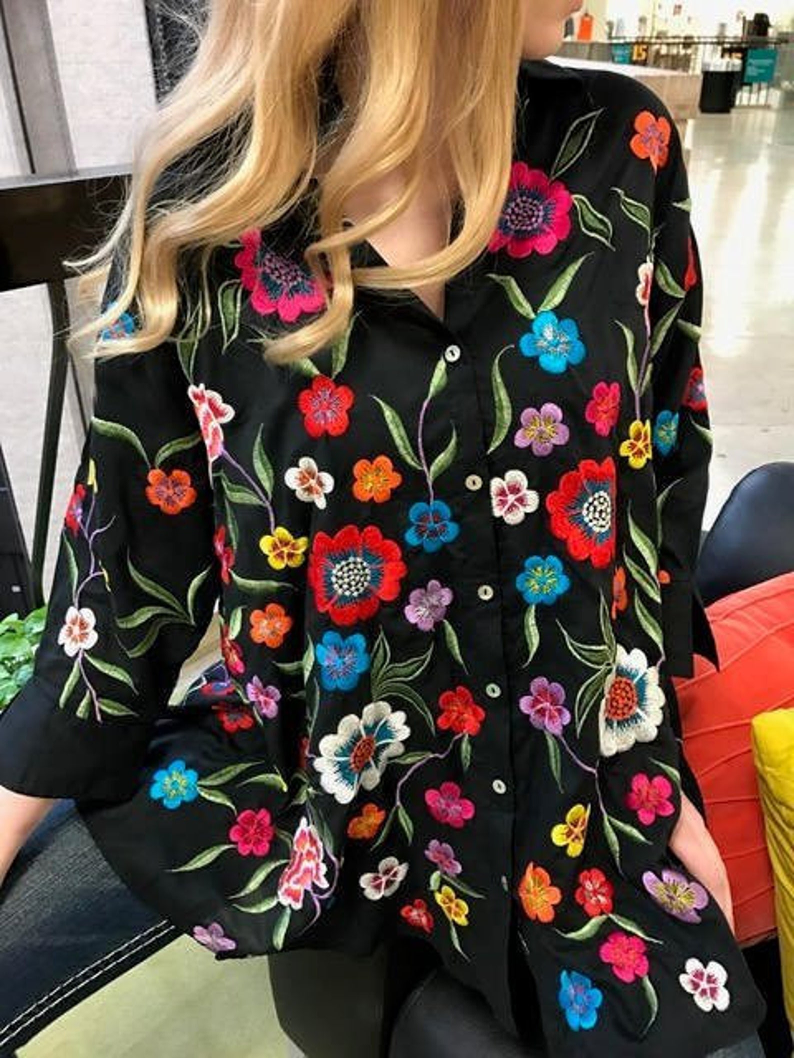 Mexican Embroidered Blouse, Plus Size Blouse, Oxacan Style Blouse, Hand