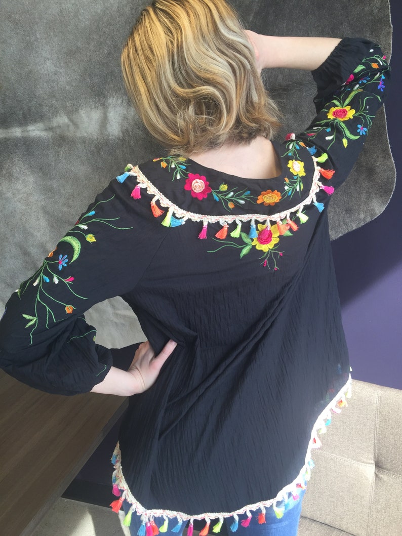 fiesta hand embroidery cotton tunic cruise huipil plus size cinco de mayo resort Mexican embroidery