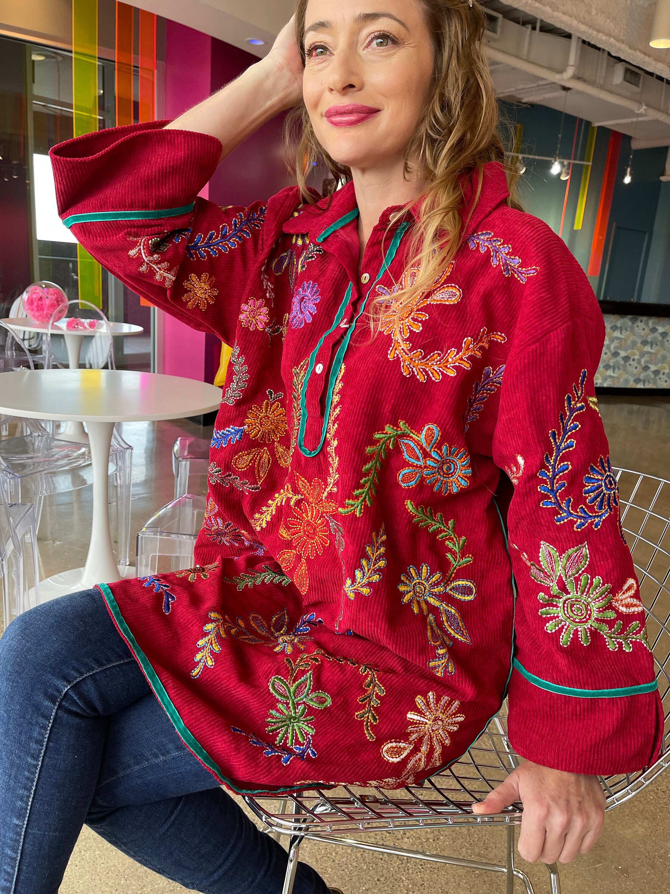 red corduroy shirt dress Red corduroy shirt dress