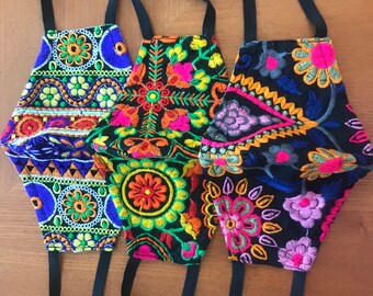 Mexican style embroidered face masks, washable, hand embroidery, fiesta, southwest, boho , Ukrainian embroidery, fiesta mask