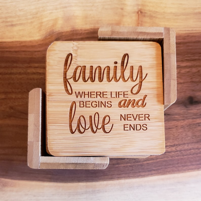Home Decor House Warming Gift Laser Engraved Bamboo Coasters Engraved Gifts Personalized Gifts