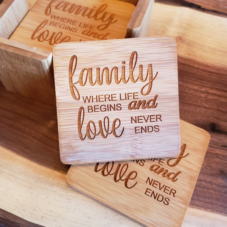 Home Decor House Warming Gift Laser Engraved Bamboo Coasters Engraved Gifts Personalized Gifts