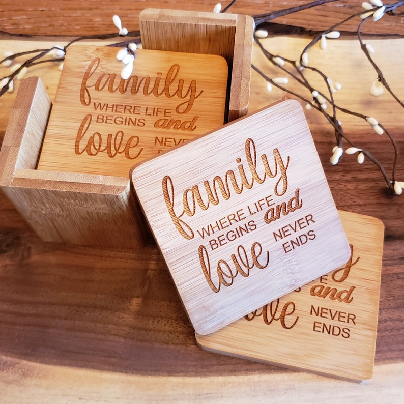 Home Decor House Warming Gift Laser Engraved Bamboo Coasters Engraved Gifts Personalized Gifts