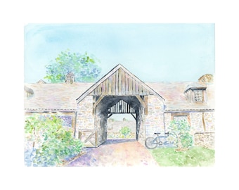 Blue Hill at Stone Barns Watercolor Save the Date Venue Illustration