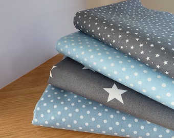 Fabric Bundle For Dog Lovers Blue Multi 4 Fat Quarters 100/% Cotton Poplin