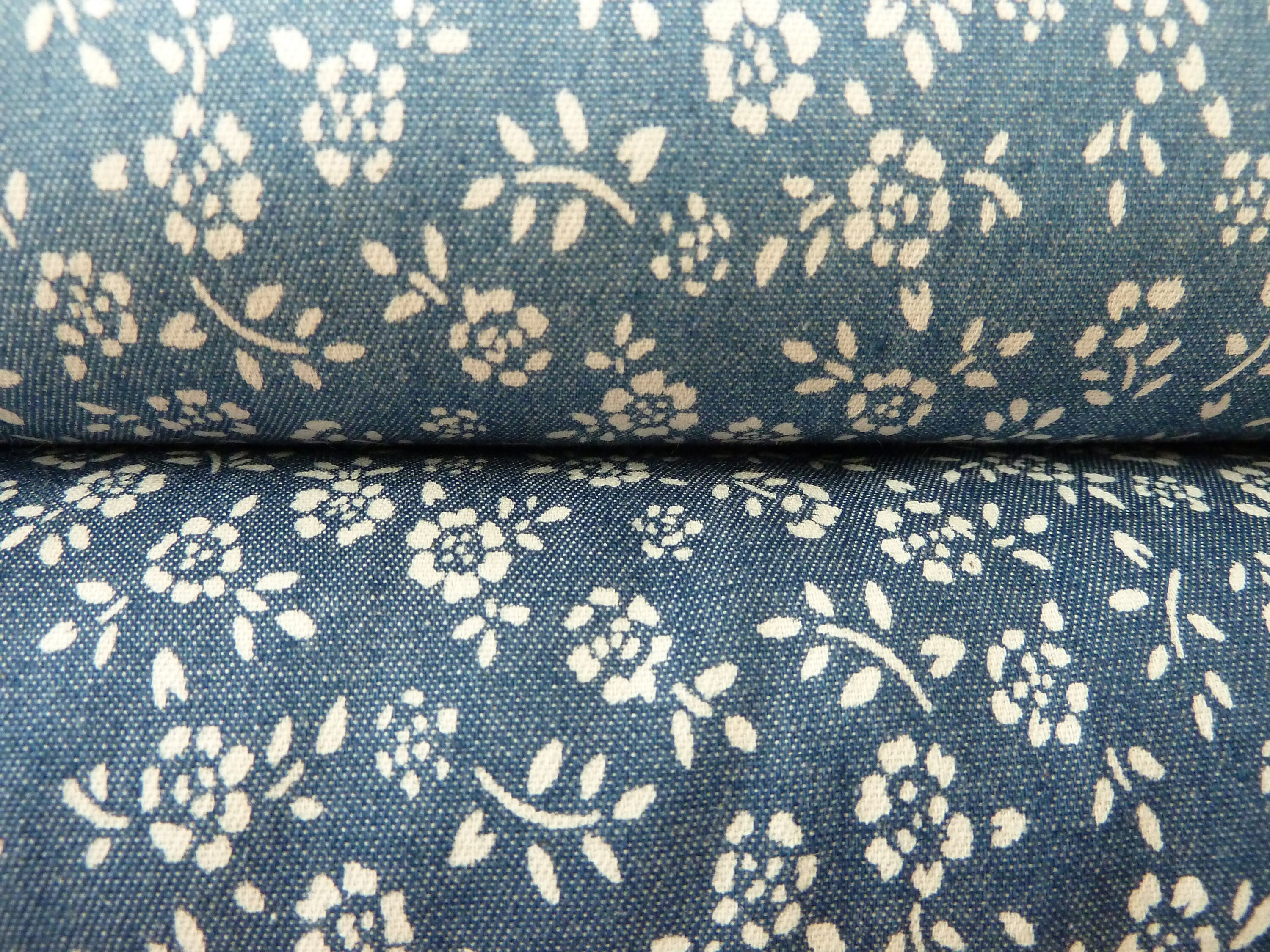 Floral Denim Fabric 100 Cotton 4oz Denim Light Blue / Mid Etsy