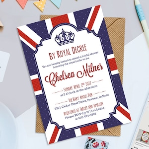 Royal British Bridal Shower Invitation, By Royal Decree Bridal Shower Printable 5 x 7 Invitation, British Bridal Shower Printable Invite image 1