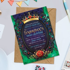 Evil Queen Birthday Printable Invitation, 5" x 7" Custom Evil Queen Birthday Printable Invitation, Villains Digital Printable Invitation