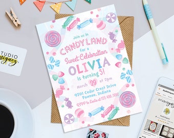 Candy Land Birthday Printable Invitation, Candy Land Printable 5" x 7" Birthday Party Invitation, Candy Theme Invitation, Digital File Only