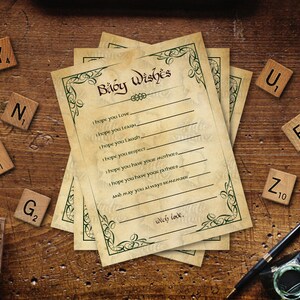 Deseos del bebé de la ducha del bebé de la fantasía, deseos del bebé del bosque, libro de cuentos imprimible 4.25" x 5.5" deseos del bebé, tarjeta de los deseos del bebé, archivos digitales solamente