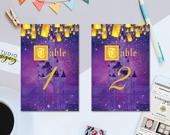 Purple Gold Princess Fairy Tale Birthday Printable 5" x 7" and 4" x 6" Table Numbers, Printable Table Numbers, Instant Download, PDF Only