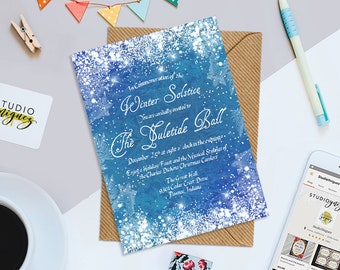 Yule Tide Ball Printable Invitation, Winter Ball Printable 5" x 7" Invitation, Custom Christmas Feast Printable Invite