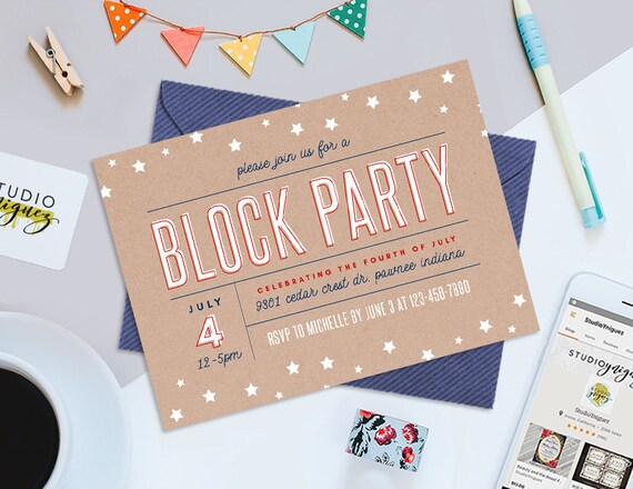 Block Party Printable Invitation Printable 7 x 5 | Etsy