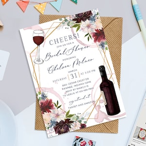 Wine Bridal Shower Printable 5" x 7" Invitation, Winery Bridal Shower Invitation, Wine Bridal Shower Invitation