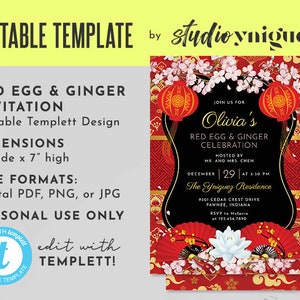 Red Egg & Ginger Birthday Editable Invitation, Red Egg and Ginger Editable Templett 5" x 7" Invite, Red Egg Editable Invitation, Templett