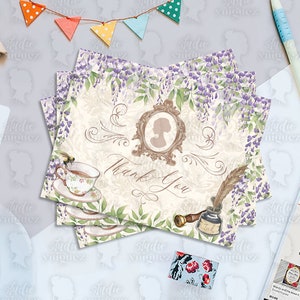 Regency Brautparty Tea Party druckbare 15,5 &quot;x 4,25&quot; Dankeskarte, Wisteria Tea Party Dankeskarte, High Tea Dankeskarte, nur PDF