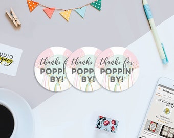 Thanks for Poppin' By! Printable 2" Round Labels, Party Favor Printable 2" Round Sticker Design, Avery 22807, Digital PDF Only