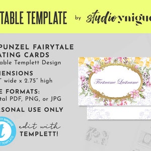 Rapunzel Printable 4.25&quot; x 2.75&quot; Editable Seating Tent Card, Editable Folded Tent Card, Printable Name Card, Digital File Only