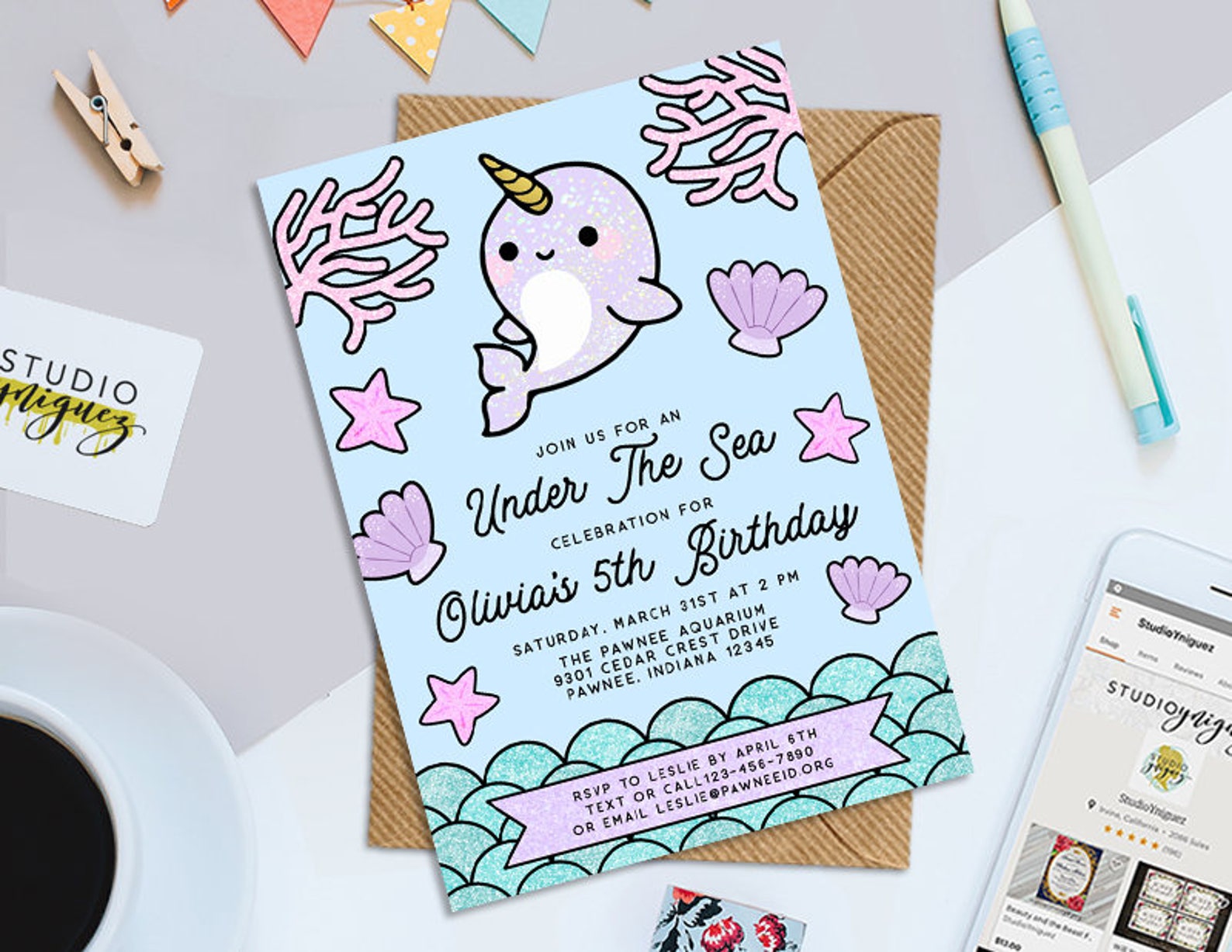 Narwhal Birthday Printable 5 X 7 Invitation | Etsy