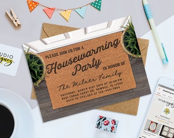 Doormat Housewarming Party Printable 7" x 5" Invitation, Modern Housewarming Invitation, Doormat Invitation, Digital Housewarming Invite