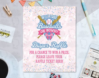 Baseball Theme Printable Diaper Raffle Sign 8" x 10", Baseball Gender Reveal Diaper Raffle Baby Shower Sign, Instant Download, PDF, JPG File