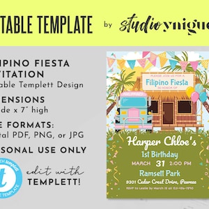 Filipino Party Birthday Party Editable Invitation, Filipino Fiesta Editable Templett 5&quot; x 7&quot; Invite, Filipino Editable Template Invitation
