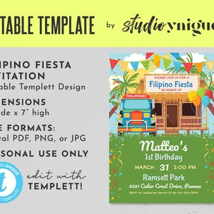 Filipino Party Birthday Party Editable Invitation, Filipino Fiesta Editable Templett 5&quot; x 7&quot; Invite, Filipino Editable Template Invitation