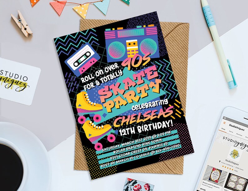 90s Theme Birthday Party Printable Invitation Skate Party - Etsy