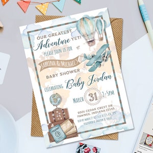 Greatest Adventure Baby Shower Printable Invitation, Airplane Baby Shower Invitation, Travel Printable Baby Shower Invitation, Digital File