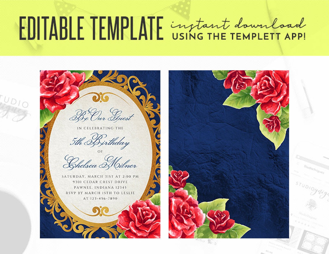 Beauty and the Beast Enchanted Mirror and Red Rose Fairy Tale Etsy