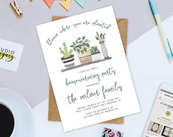 Succulent Party Printable 5" x 7" Invitation, Modern Housewarming Invitation, Succulent Plants Invitation, Plant Party