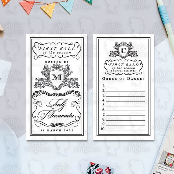 Personalized Regency Ball Dance Card 2" x 3.5" , Custom 2" x 3.5" Dance Card, Customized Regency Era Printable Dance Card, Digital File Only