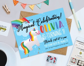 Unicorn Pinata Printable 7" x 5" Birthday Invitation, Unicorn Pinata Birthday Invitation, Unicorn Rainbow Printable Invitation
