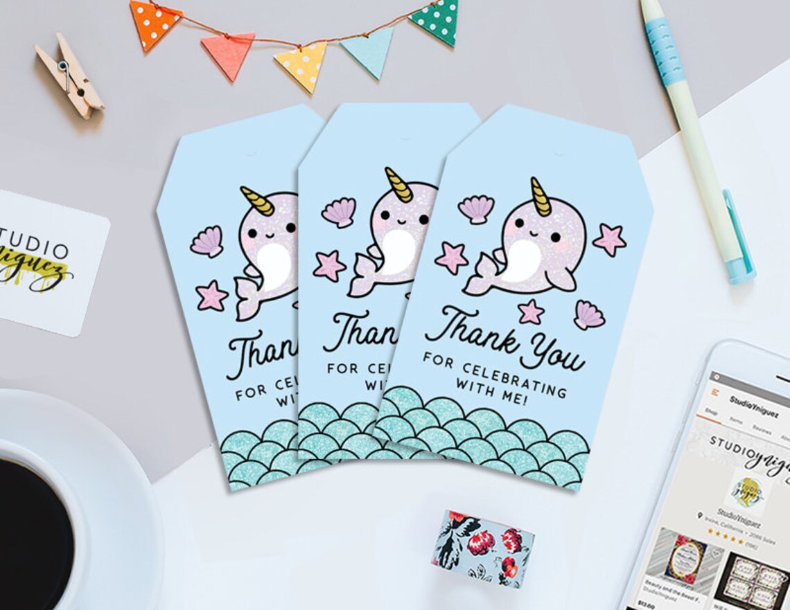 Narwhal Printable Favor Tags Narwhal Favor Tags Under the - Etsy