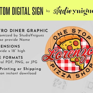 Letrero de pizza personalizado, letrero de fiesta de cumpleaños personalizado, letrero de pizzería digital de 24 "x 18", letrero de pizza retro, letrero de pizzería, archivo digital