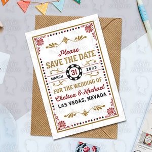 Casino Printable  4&quot; x 6&quot; Save the Date, Poker Save the Date, Vegas Theme Save the Date, Digital File Only